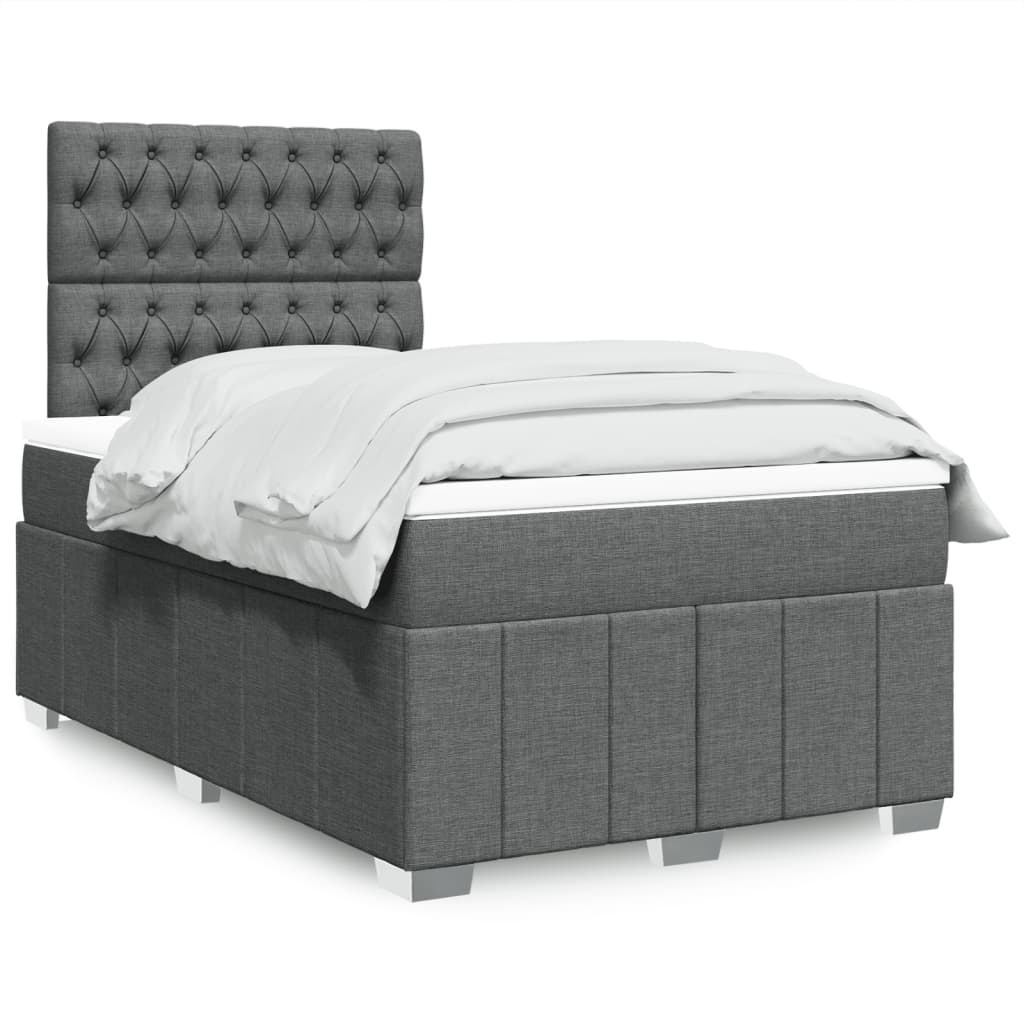 Cama Box Spring Con Colchón Tela Gris Taupe