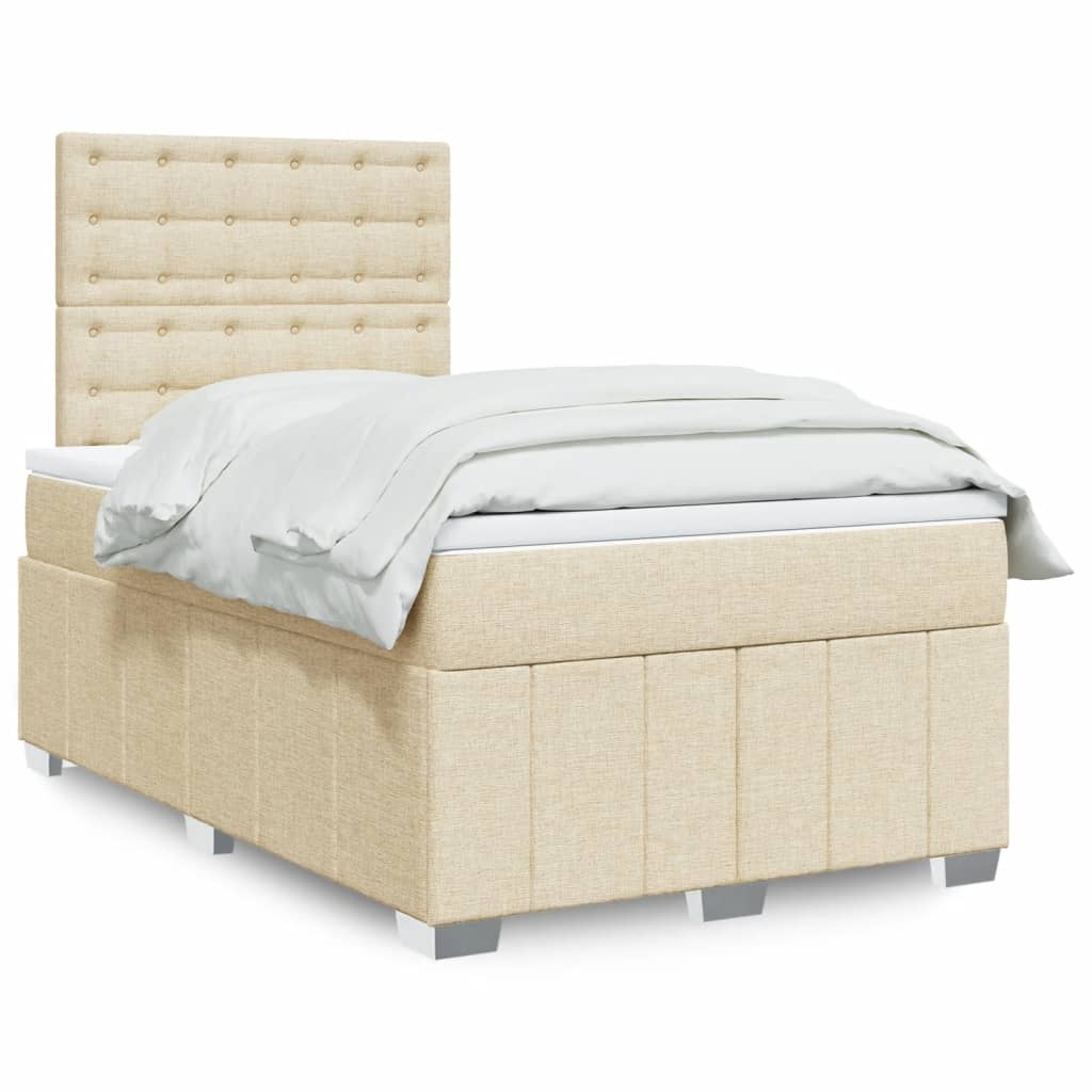 Cama Box Spring Con Colchón Tela Gris Taupe