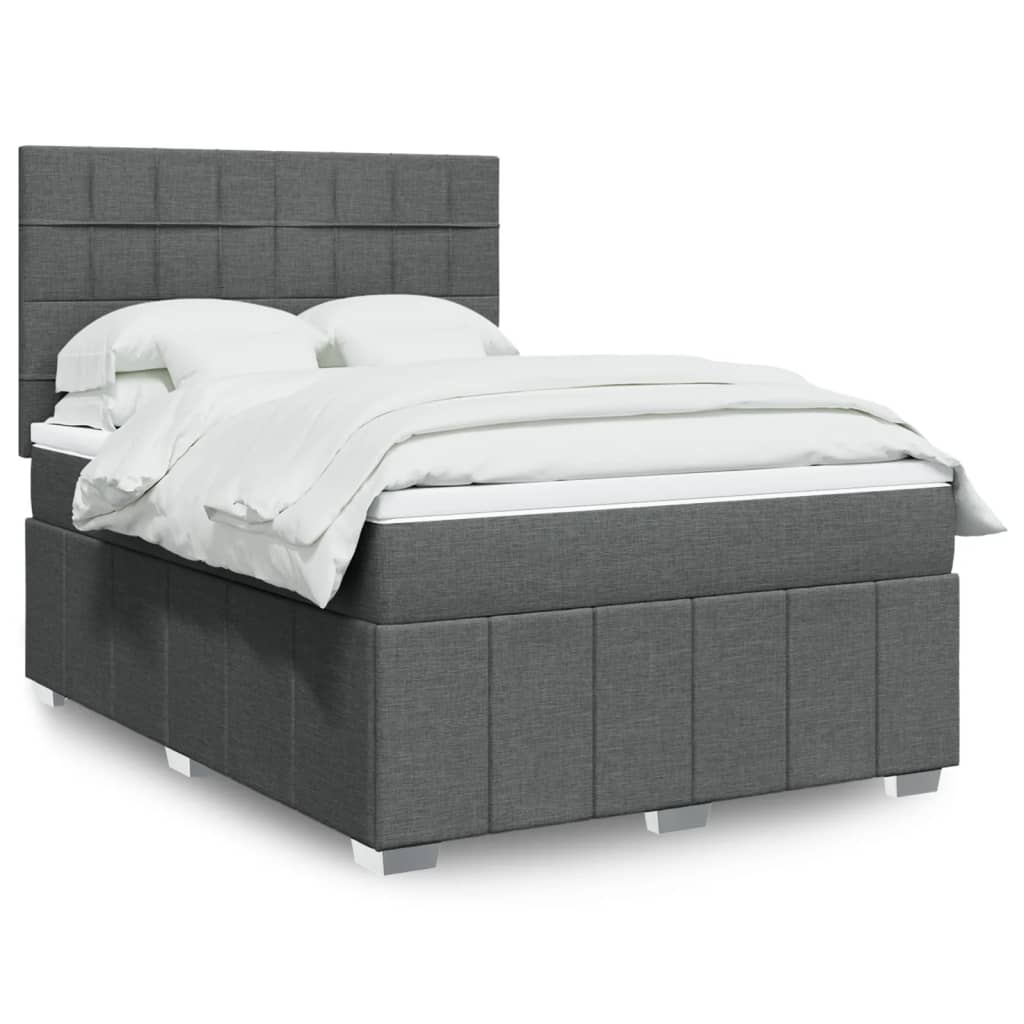 Cama Box Spring Con Colchón Tela Gris Taupe