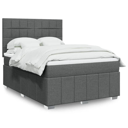 Cama Box Spring Con Colchón Tela Gris Taupe