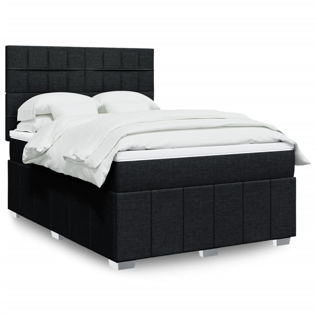 Cama Box Spring Con Colchón Tela Gris Taupe