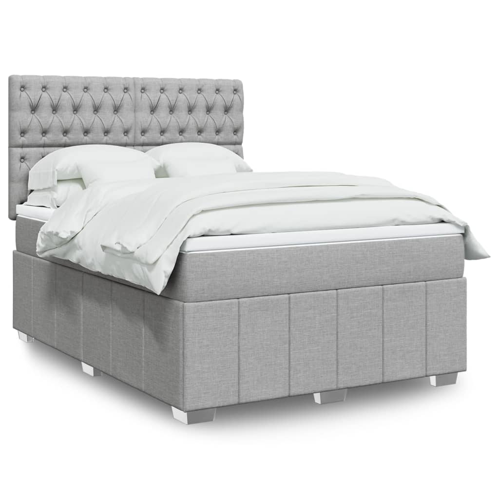Cama Box Spring Con Colchón Tela Gris Taupe