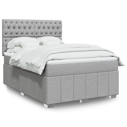 Cama Box Spring Con Colchón Tela Gris Taupe