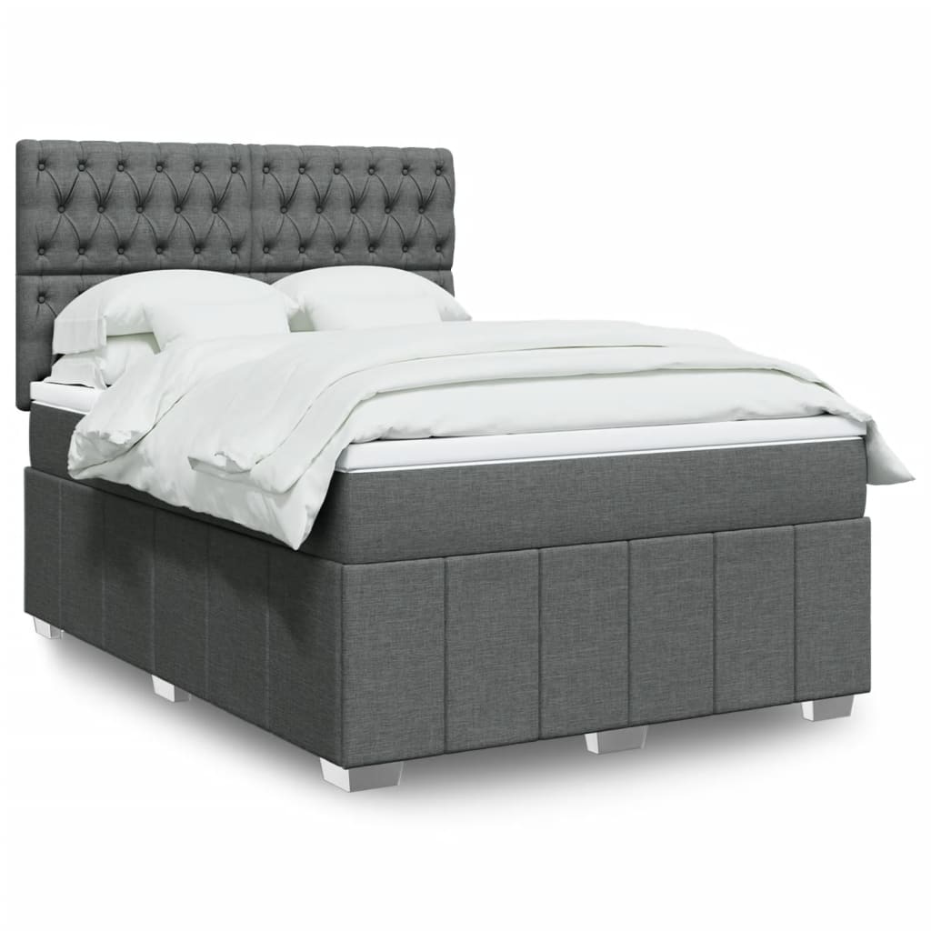 Cama Box Spring Con Colchón Tela Gris Taupe