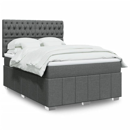 Cama Box Spring Con Colchón Tela Gris Taupe