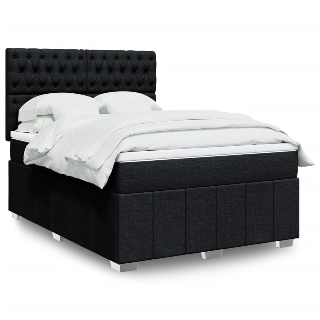 Cama Box Spring Con Colchón Tela Gris Taupe