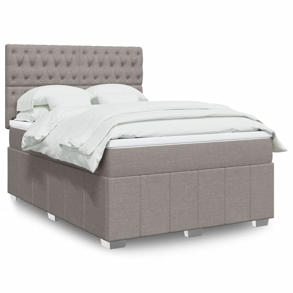 Cama Box Spring Con Colchón Tela Gris Taupe