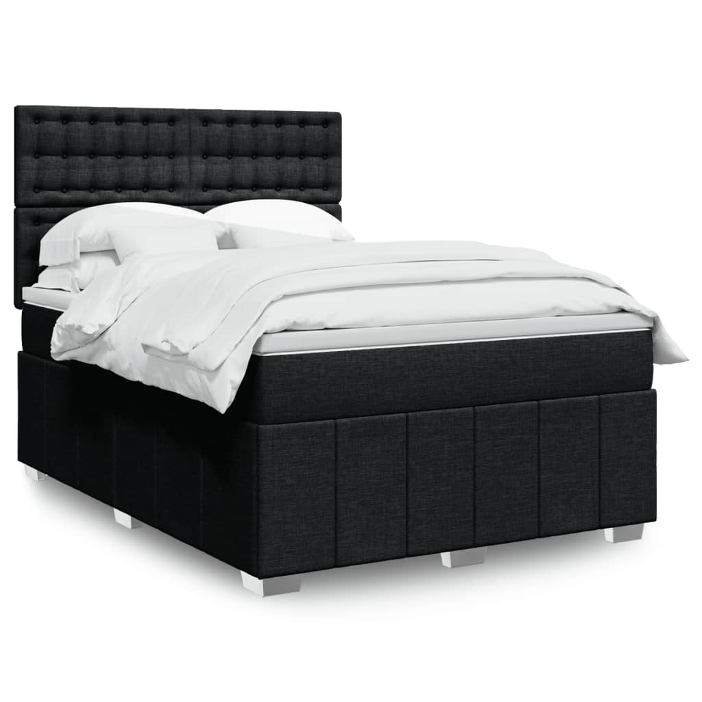 Cama Box Spring Con Colchón Tela Gris Taupe