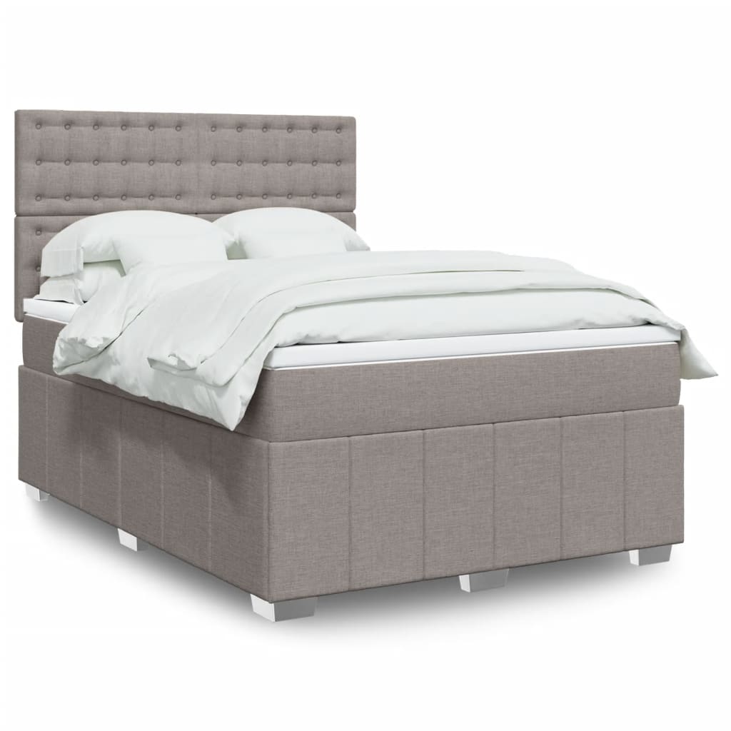Cama Box Spring Con Colchón Tela Gris Taupe