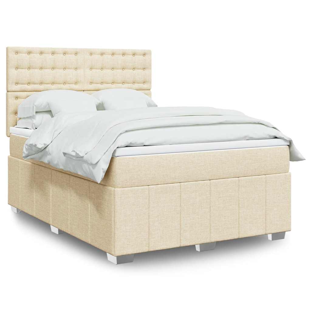 Cama Box Spring Con Colchón Tela Gris Taupe