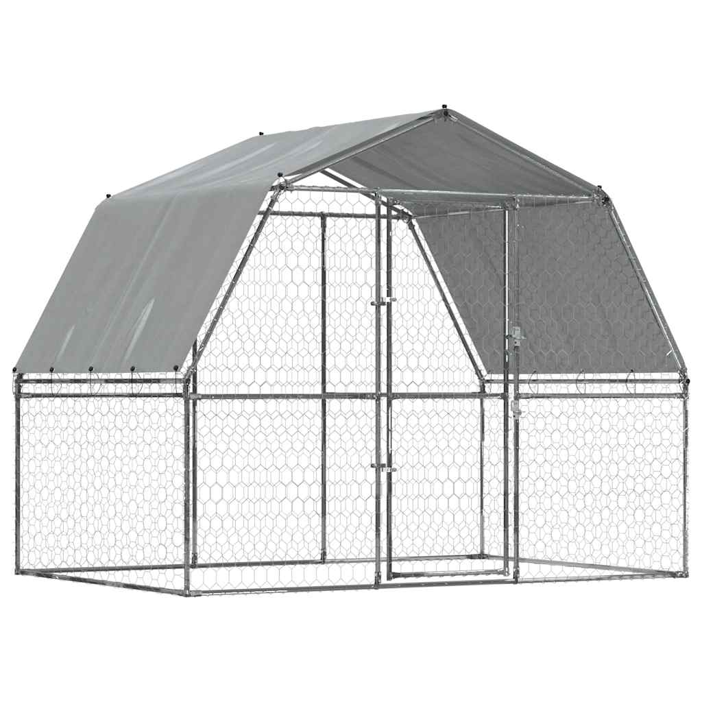 Jaula Para Perros Con Techo Y Puerta Acero Galvanizado Plateado