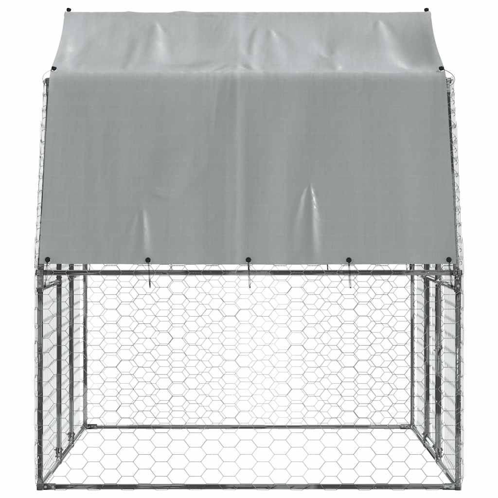 Jaula Para Perros Con Techo Y Puerta Acero Galvanizado Plateado