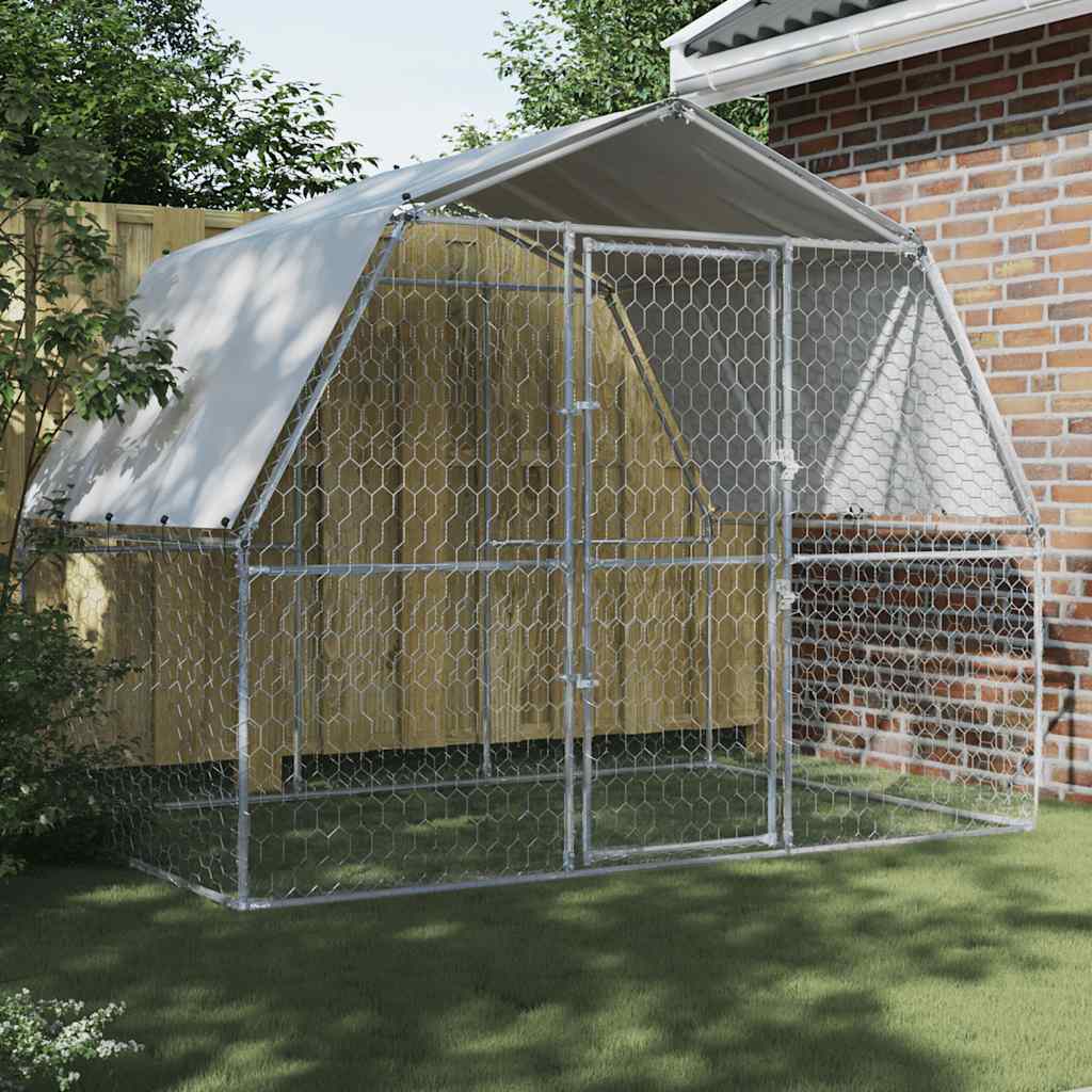 Jaula Para Perros Con Techo Y Puerta Acero Galvanizado Plateado