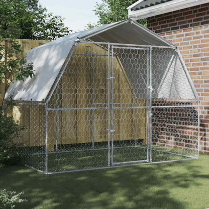 Jaula Para Perros Con Techo Y Puerta Acero Galvanizado Plateado