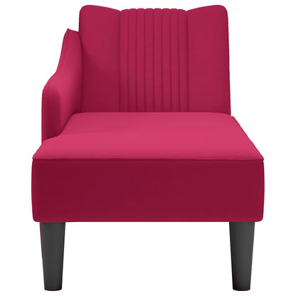 Chaise Longue Con Reposabrazos Derecho Terciopelo Rojo Vino