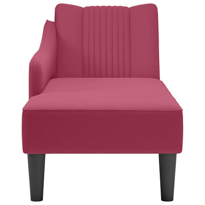 Chaise Longue Con Reposabrazos Derecho Terciopelo Rojo Vino