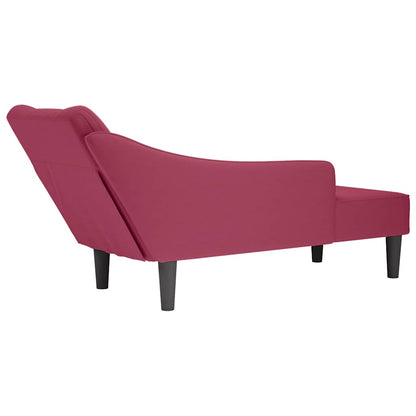Chaise Longue Con Reposabrazos Derecho Terciopelo Rojo Vino
