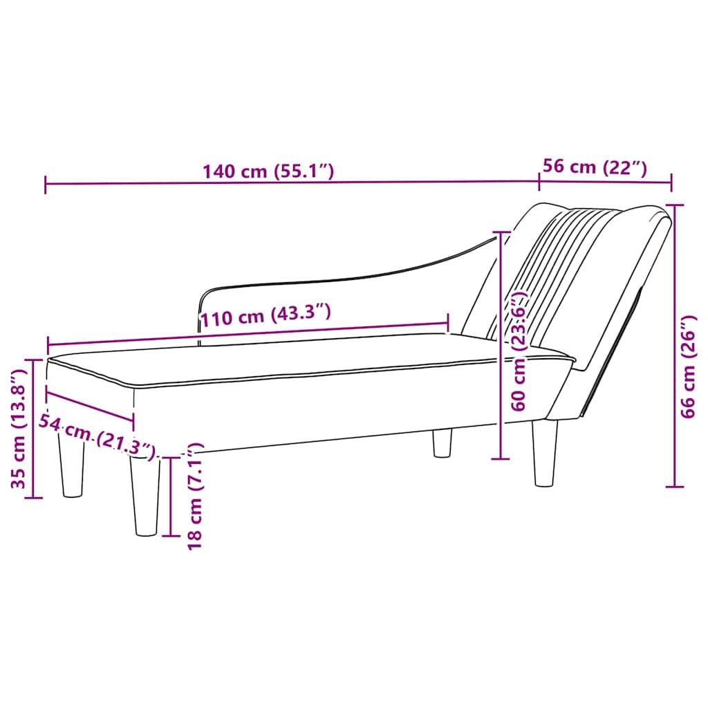 Chaise Longue Con Reposabrazos Derecho Tela Color Topo
