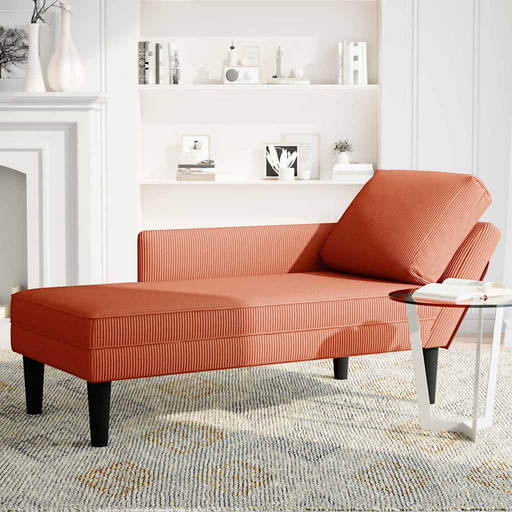 Chaise Longue Con Cojín De Tela De Pana Rojo Y Naranja