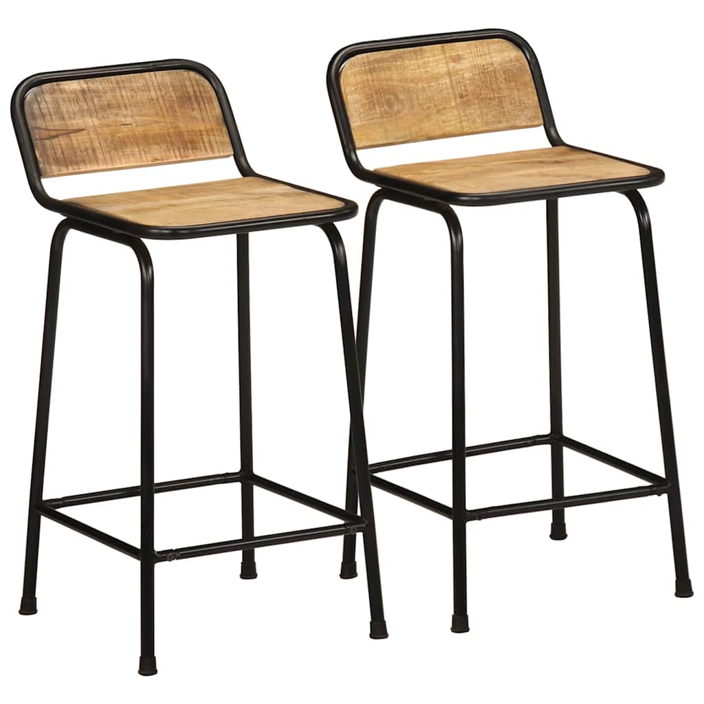 Taburetes De Barra 2 Uds 46X35,5X70 Cm Madera Maciza De Mango 2