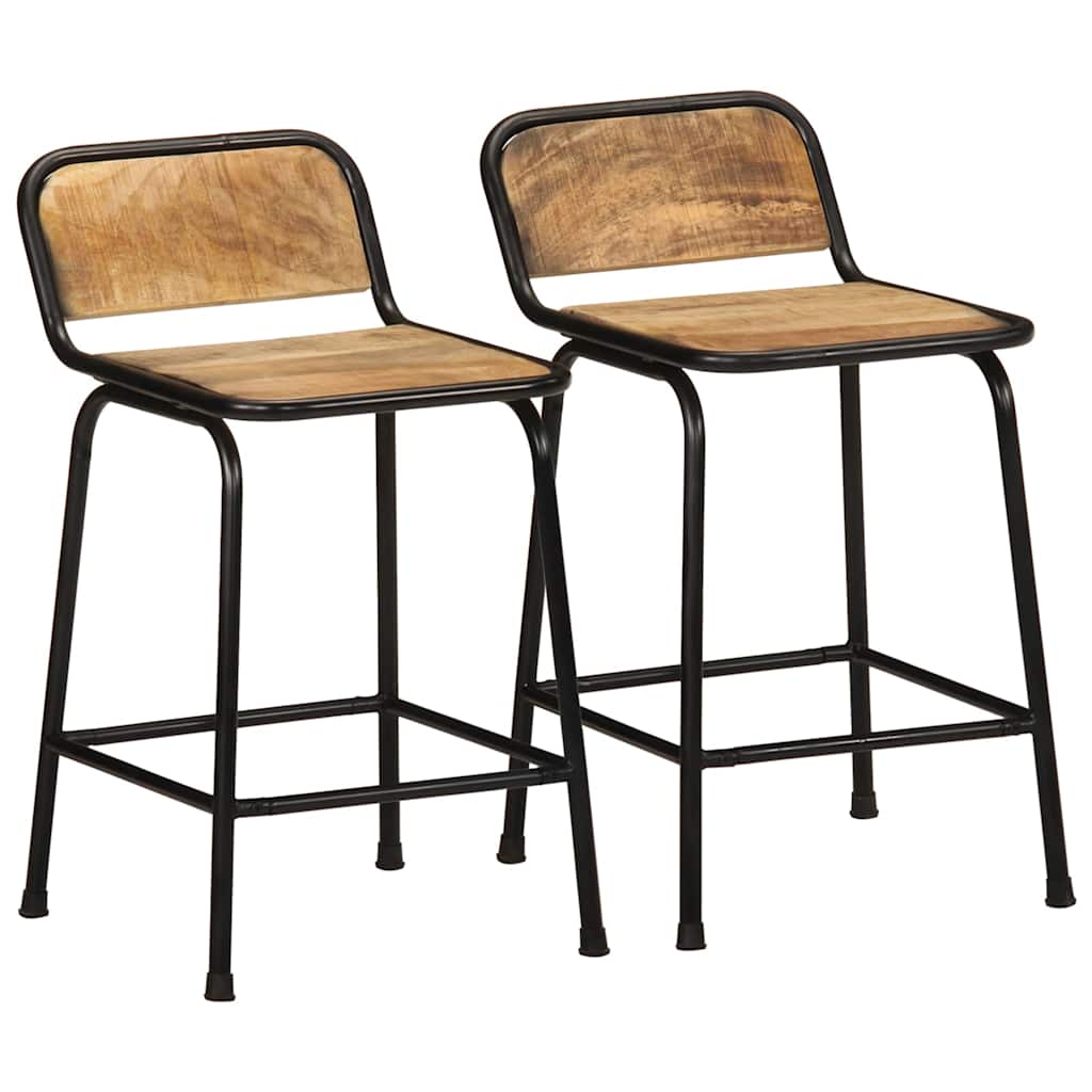 Taburetes De Barra 2 Uds 46X35,5X70 Cm Madera Maciza De Mango 2