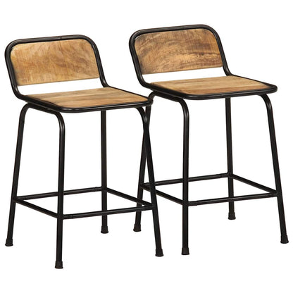 Taburetes De Barra 2 Uds 46X35,5X70 Cm Madera Maciza De Mango 2