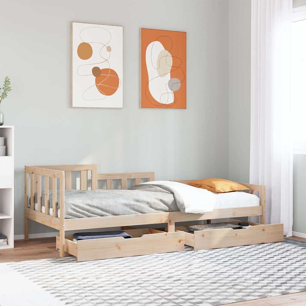 Sofá Cama Con Cajones Madera Maciza De Pino Blanca