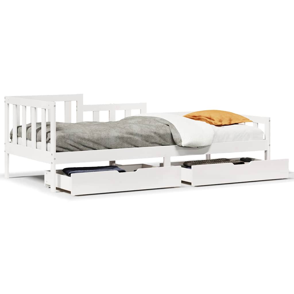 Sofá Cama Con Cajones Madera Maciza De Pino Blanca