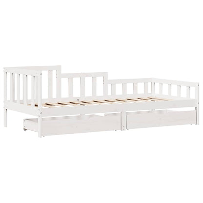 Sofá Cama Con Cajones Madera Maciza De Pino Blanca