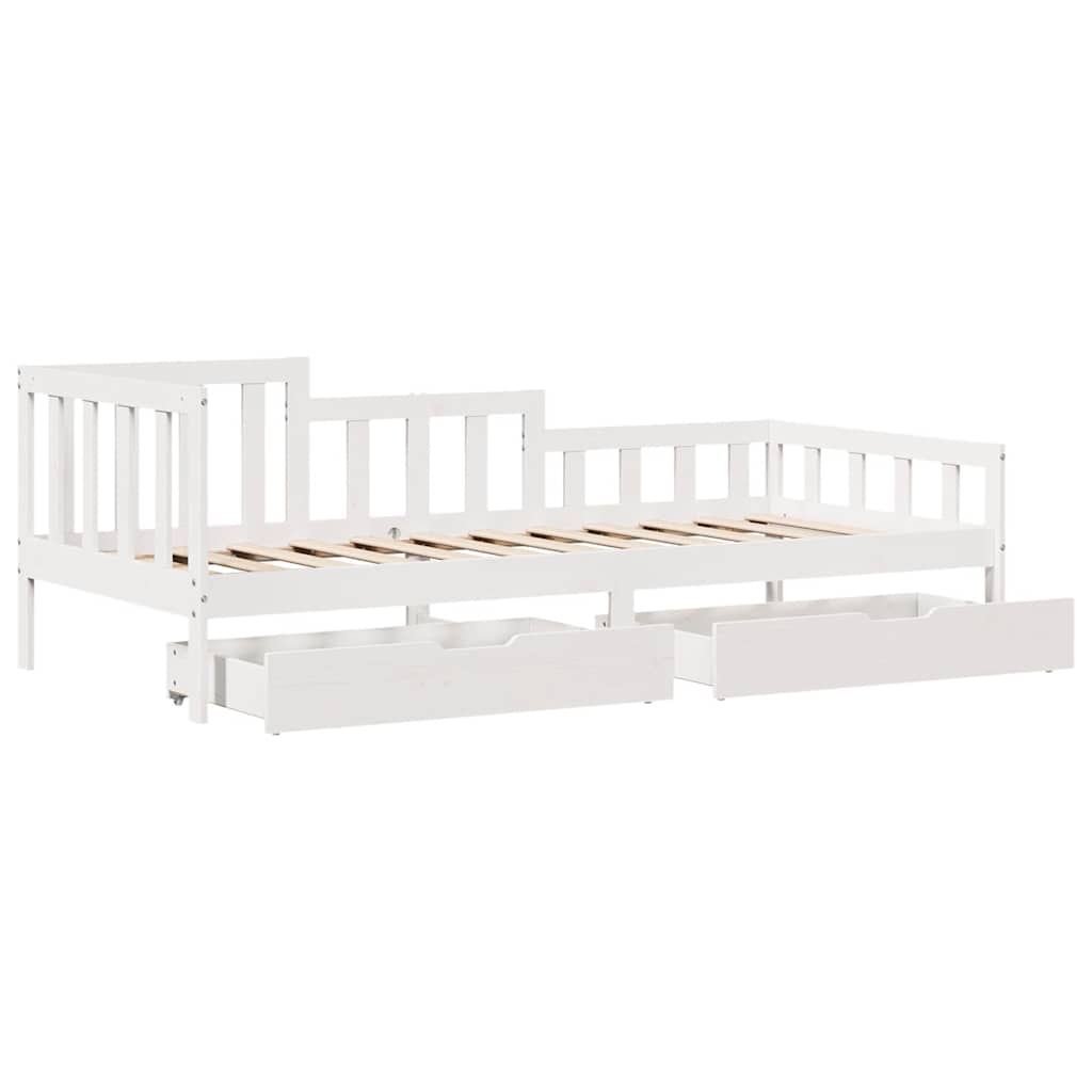 Sofá Cama Con Cajones Madera Maciza De Pino Blanca