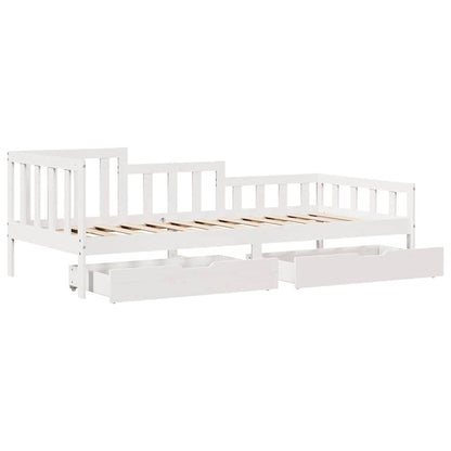 Sofá Cama Con Cajones Madera Maciza De Pino Blanca