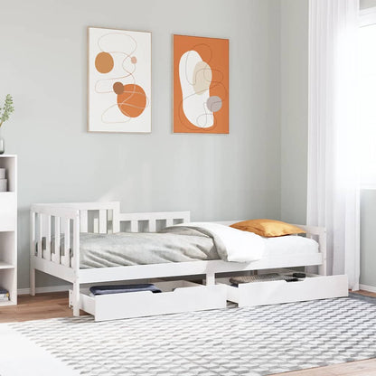 Sofá Cama Con Cajones Madera Maciza De Pino Blanca