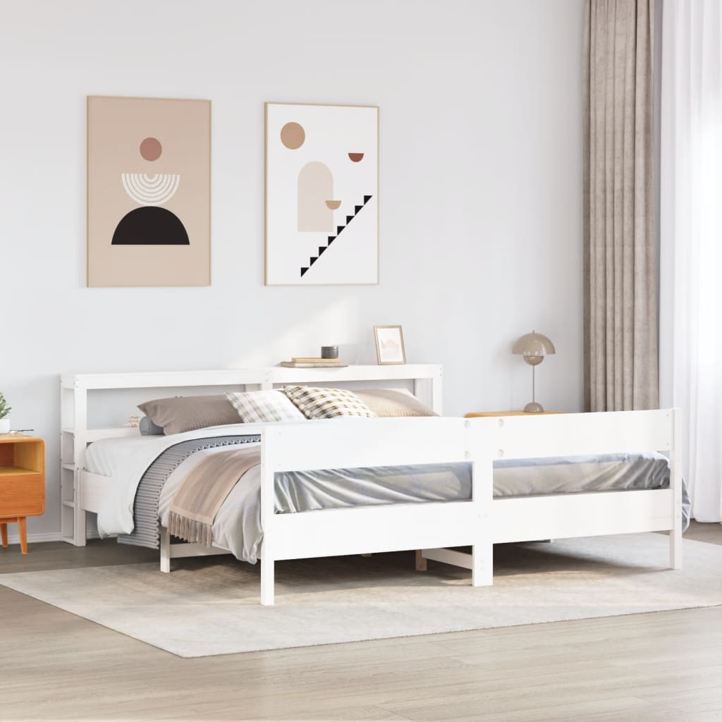 Estructura De Cama Sin Colchón Madera Maciza Blanca