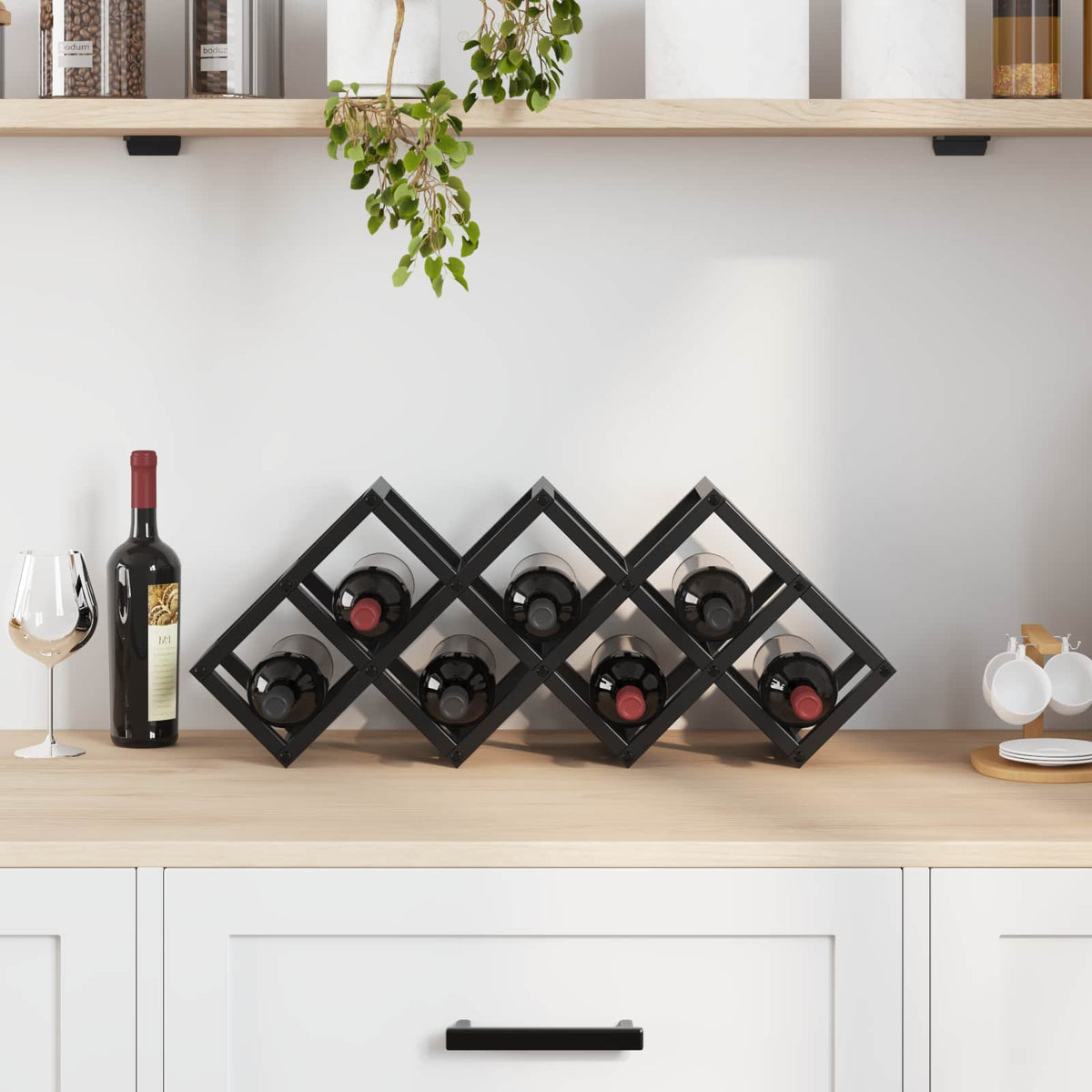 Estante De Vino Roble Negro 63 X 16,5 X 25 Cm