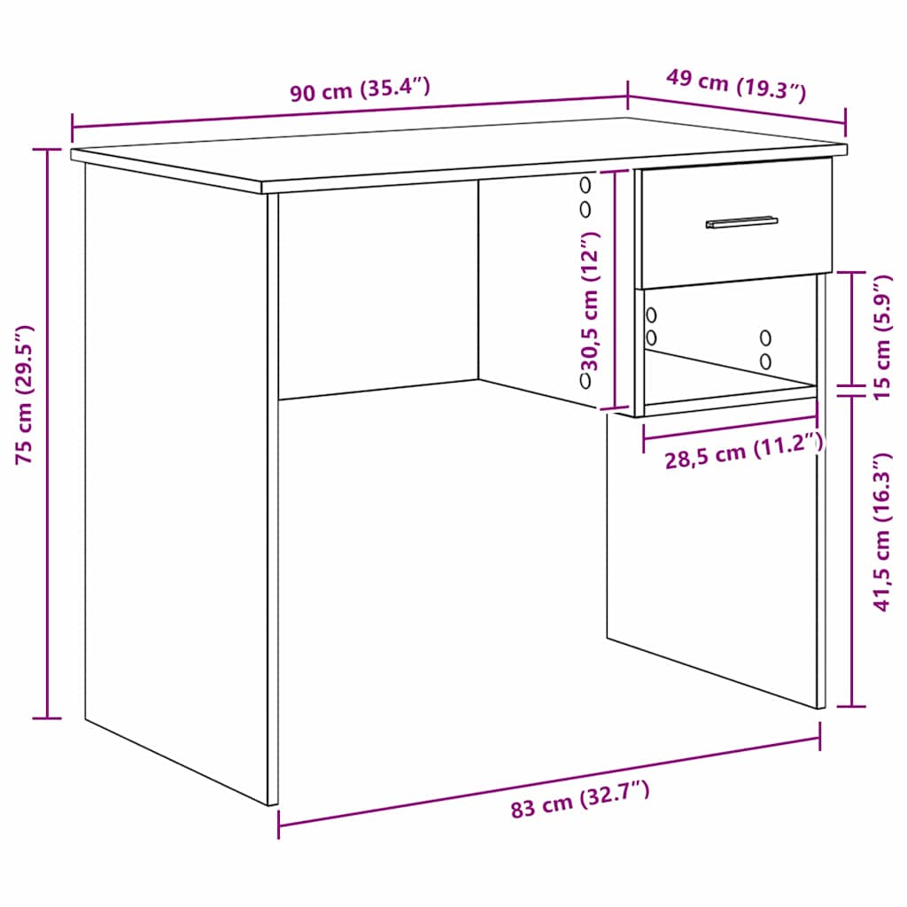 Escritorio Con Cajón 90 X 49 X 75 Cm Madera De Ingeniería