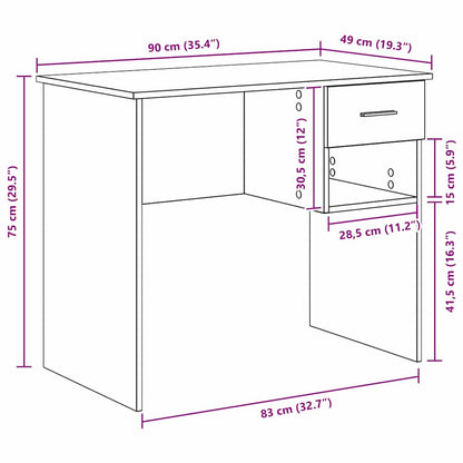 Escritorio Con Cajón 90 X 49 X 75 Cm Madera De Ingeniería