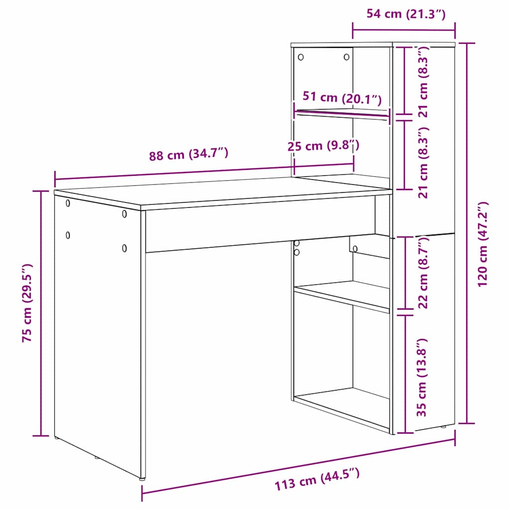 Escritorio Con Estante 113 X 54 X 120 Cm Madera De Ingeniería