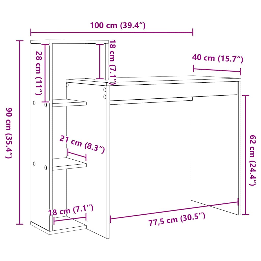 Escritorio Con Estante 100 X 40 X 90 Cm Madera De Ingeniería