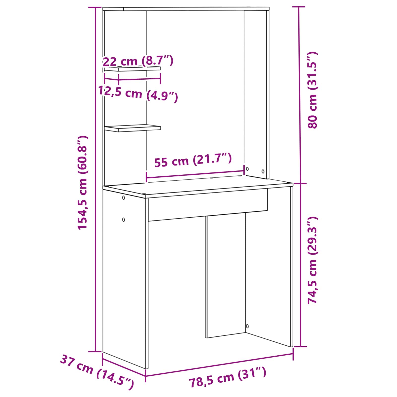 Escritorio 78,5 X 37 X 154,5 Cm Madera De Ingeniería