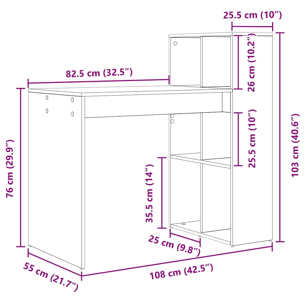 Escritorio Con Estante 108 X 55 X 103.5 Cm Madera De Ingeniería