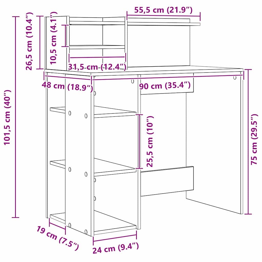 Escritorio 90 X 48 X 101,5 Cm Madera De Ingeniería