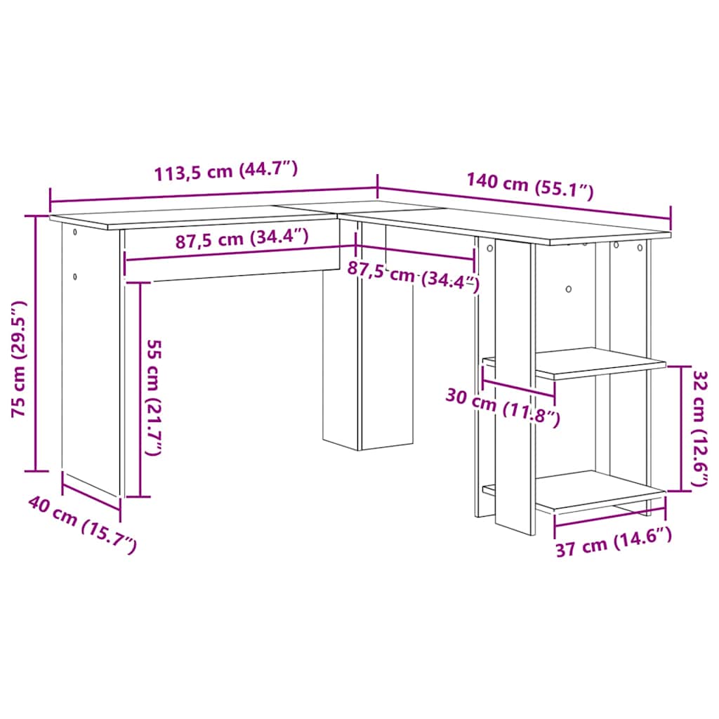 Escritorio De Esquina 140 X 113,5 X 75 Cm Madera De Ingeniería