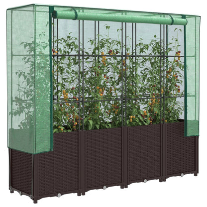 Jardinera Elevada Con Cubierta De Invernadero Aspecto Ratán 160X40X153 Cm