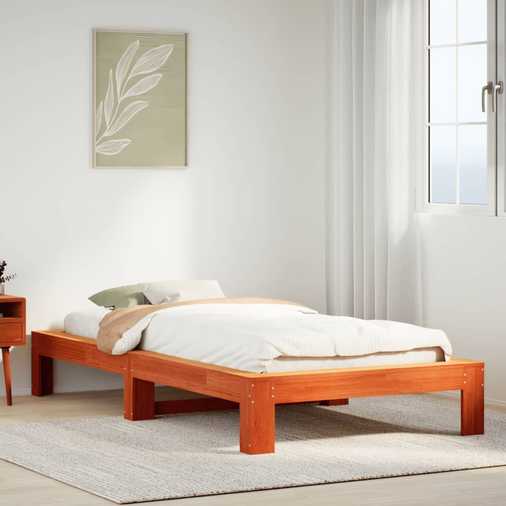 Estructura De Cama Sin Colchón Madera Maciza Marrón