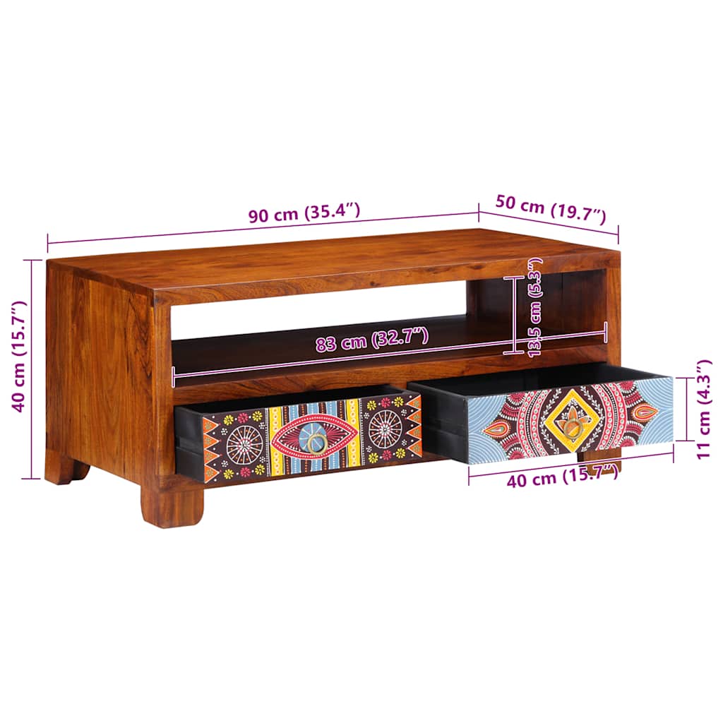 Mesa De Centro De Madera Maciza De Acacia 90X50X40 Cm