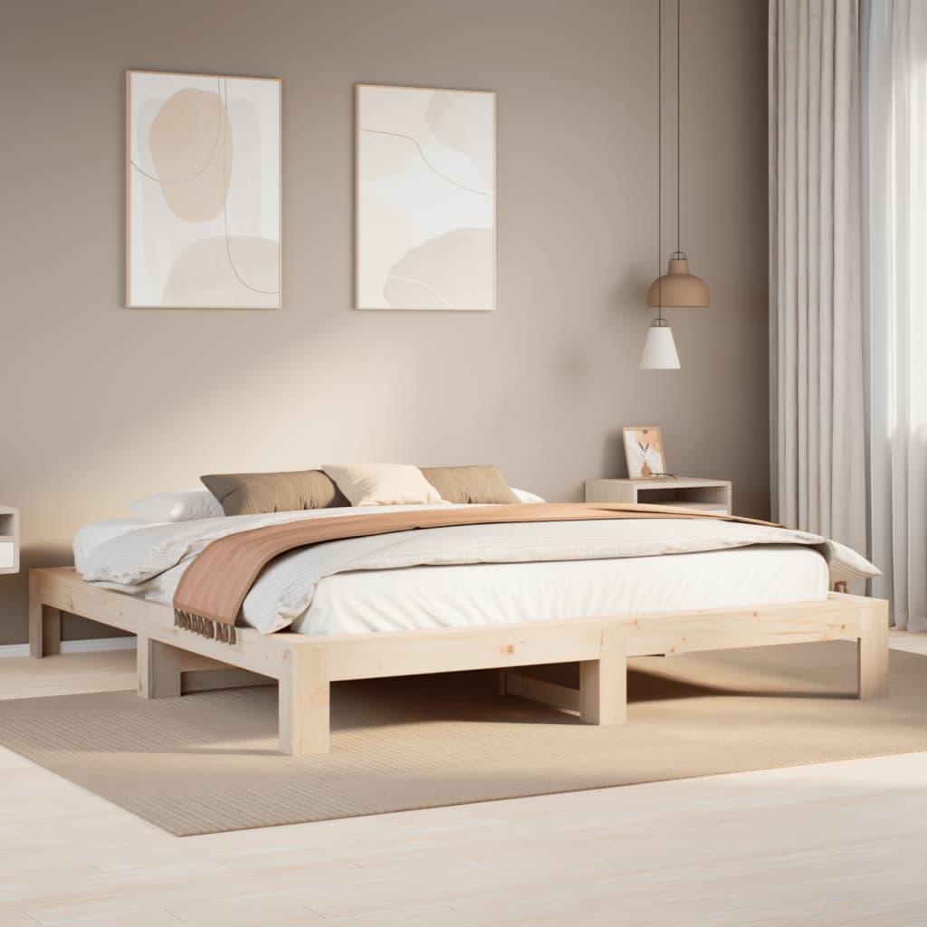 Estructura De Cama Sin Colchón Madera Maciza Marrón
