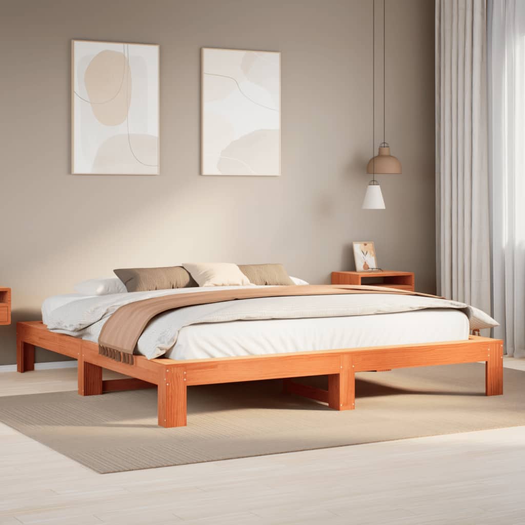 Estructura De Cama Sin Colchón Madera Maciza Marrón