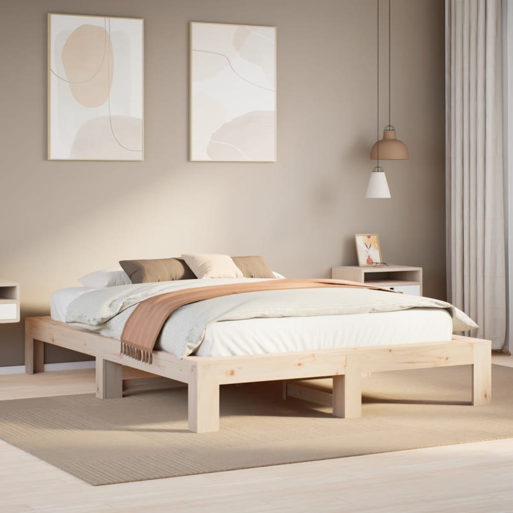 Estructura De Cama Sin Colchón Madera Maciza Marrón