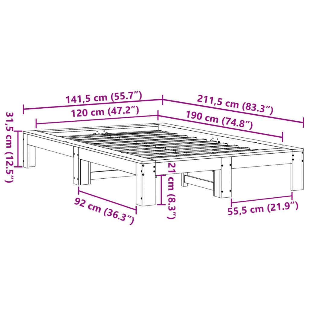 Estructura De Cama Sin Colchón Madera Maciza Marrón