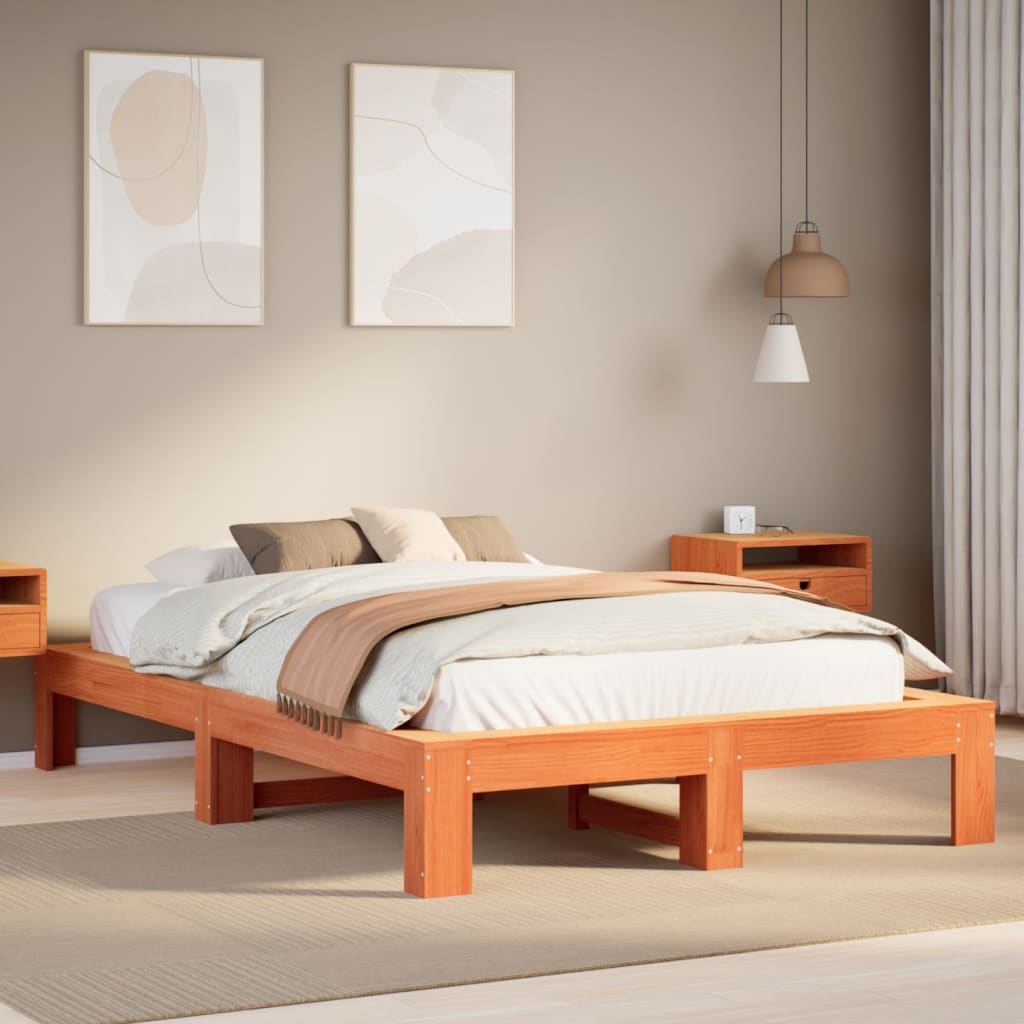 Estructura De Cama Sin Colchón Madera Maciza Marrón